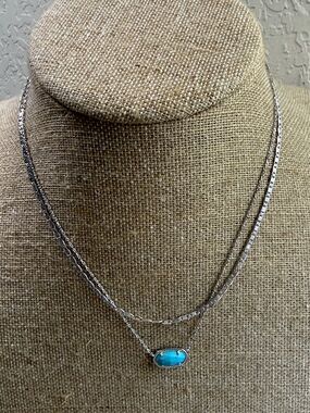 Kendra Scott Silver Layered Necklace with Turquoise Oval Stone